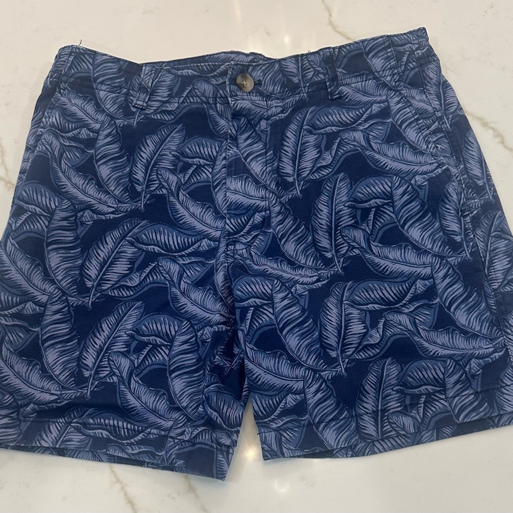 Vineyard Vines Blue Leaf Print Men's Flat Front Shorts: Size 30